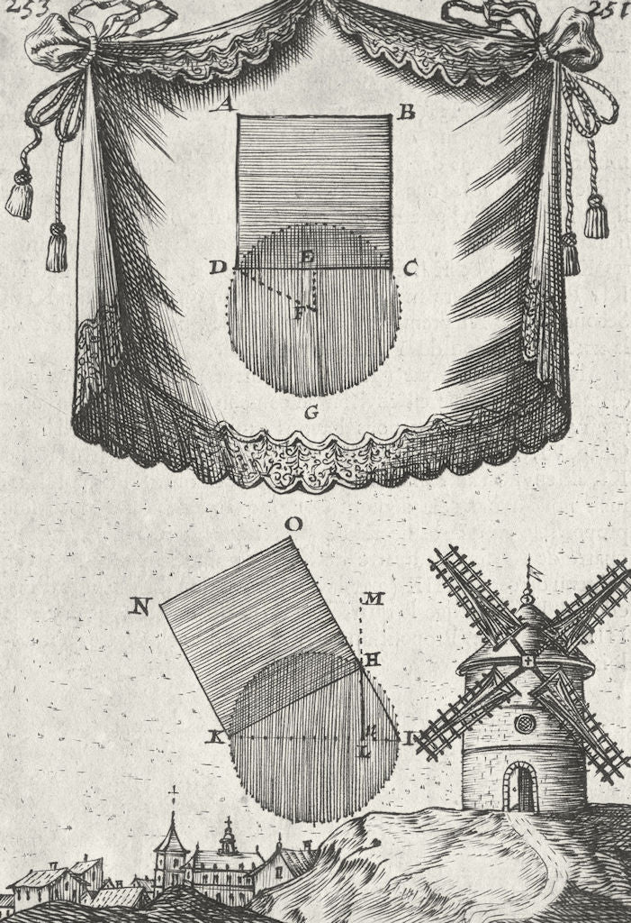 WINDMILLS. LIV III de Planimetrie Planche CIV 1702 old antique print picture